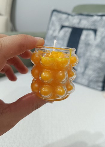 Beden Turuncu Çiçek Desenli kahve Yanı üzümlü bardak mum