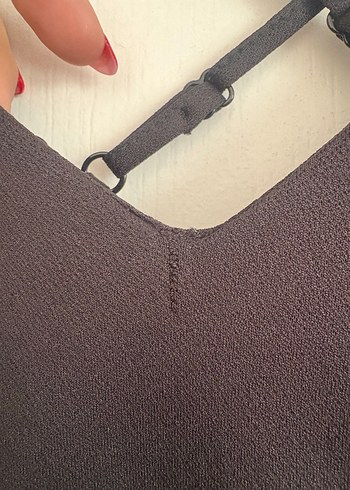 Siyah Uzun Askılı V Yaka Fırfırlı Elbise - Görsel 4