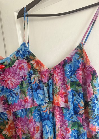 Çiçek Desenli Renkli Mini Elbise - Görsel 2