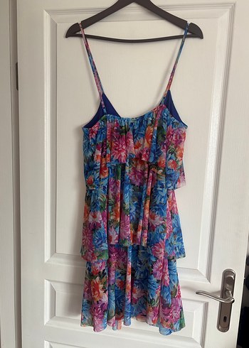 Çiçek Desenli Renkli Mini Elbise - Görsel 4