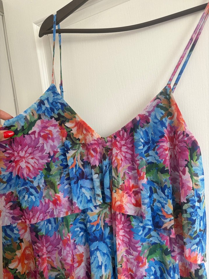 Çiçek Desenli Renkli Mini Elbise - Görsel 2