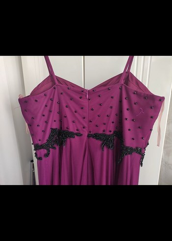 Mor Straplez İşlemeli Uzun Abiye Elbise - Görsel 2