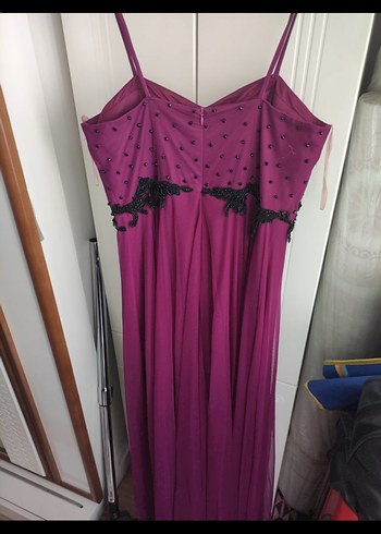 Mor Straplez İşlemeli Uzun Abiye Elbise - Görsel 3