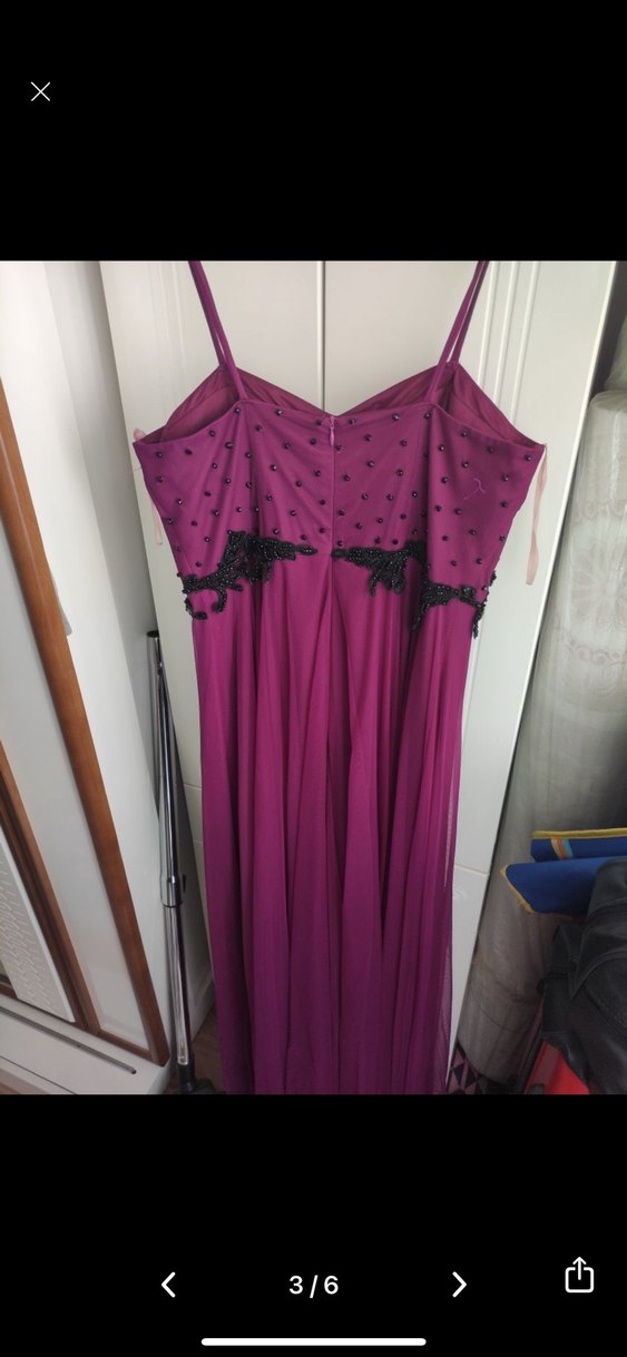 Mor Straplez İşlemeli Uzun Abiye Elbise - Görsel 3