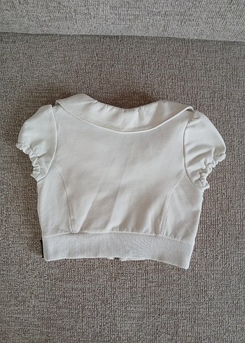 Sisley Beyaz Crop Fermuarlı Ceket xxs - Görsel 3