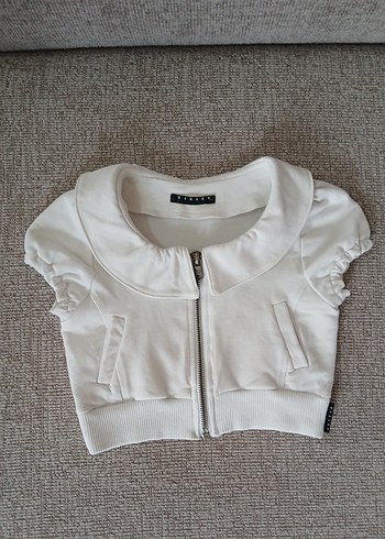 Sisley Beyaz Crop Fermuarlı Ceket xxs - Görsel 10