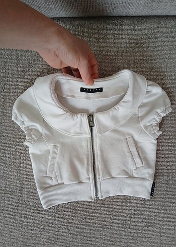 Sisley Beyaz Crop Fermuarlı Ceket xxs - Görsel 12