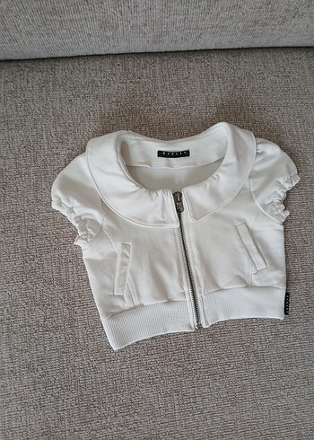 Sisley Beyaz Crop Fermuarlı Ceket xxs - Görsel 6