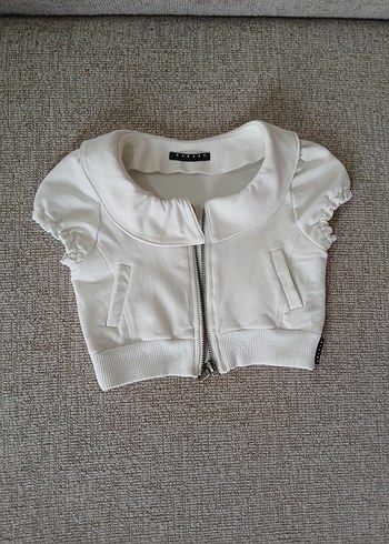 Sisley Beyaz Crop Fermuarlı Ceket xxs - Görsel 19