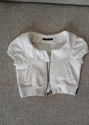 Sisley Beyaz Crop Fermuarlı Ceket xxs - Görsel 4