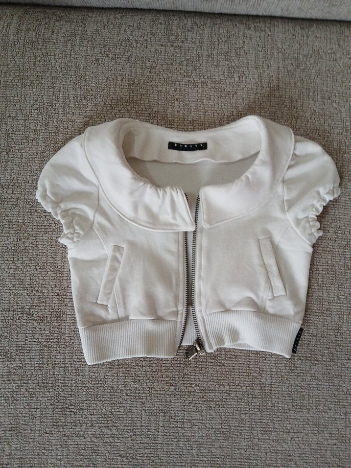 Sisley Beyaz Crop Fermuarlı Ceket xxs - Görsel 4