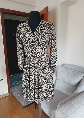 Leopar Desenli Elbise L beden - Görsel 9