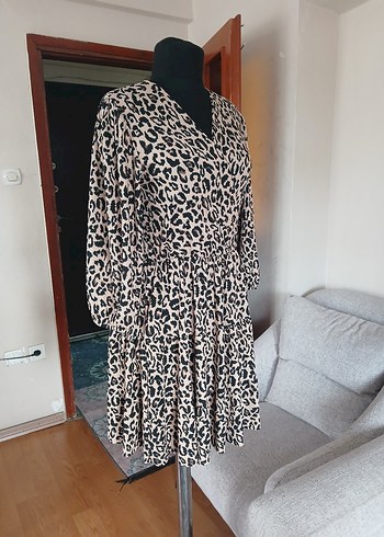 Leopar Desenli Elbise L beden - Görsel 8