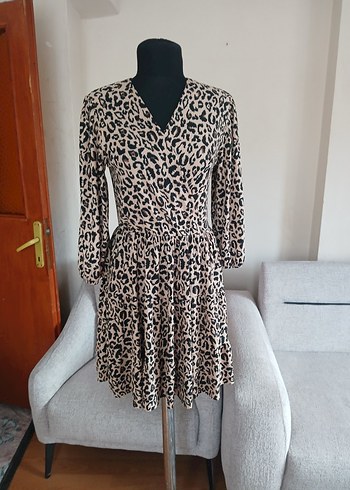 Leopar Desenli Elbise L beden - Görsel 15