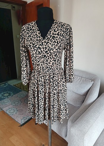 Leopar Desenli Elbise L beden - Görsel 13