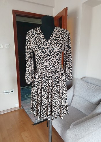 Leopar Desenli Elbise L beden - Görsel 11