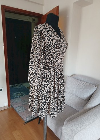 Leopar Desenli Elbise L beden - Görsel 14