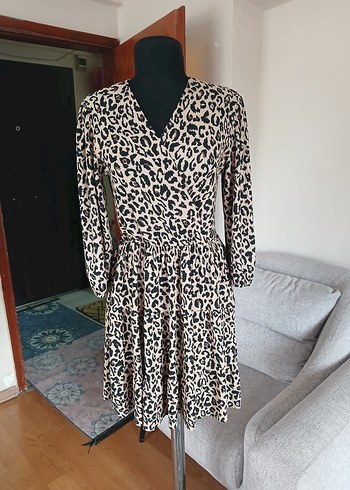 Leopar Desenli Elbise L beden - Görsel 10