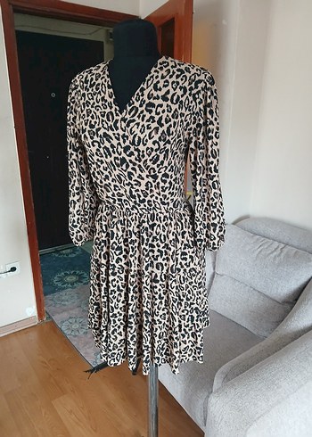 Leopar Desenli Elbise L beden - Görsel 17
