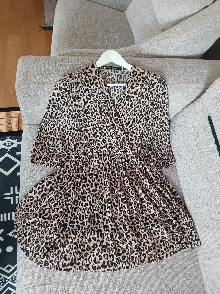 Leopar Desenli Elbise L beden - Görsel 3