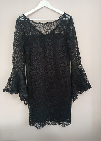 Uzun Kollu Siyah Dantel Midi Elbise - Görsel 17