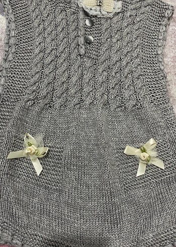 Kız Çocuk Gri Örgü Kolsuz Yelek - Görsel 2