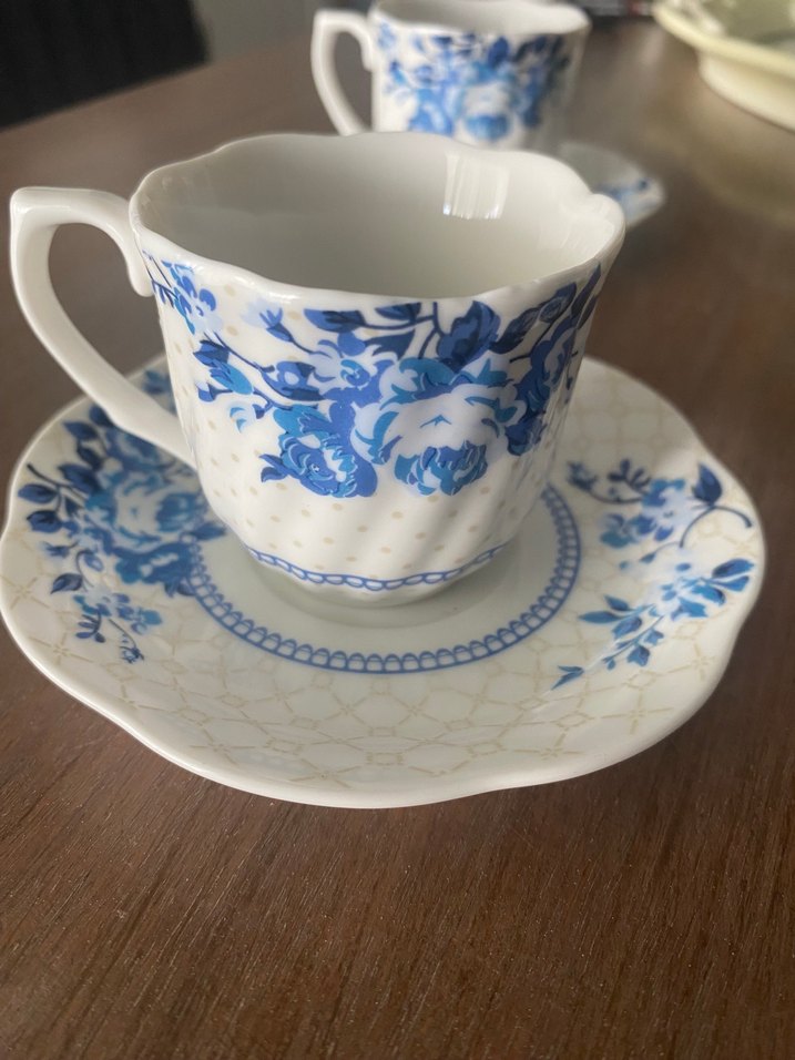 Mavi Çiçek Desenli 4'lü Porselen Fincan Seti - Görsel 2