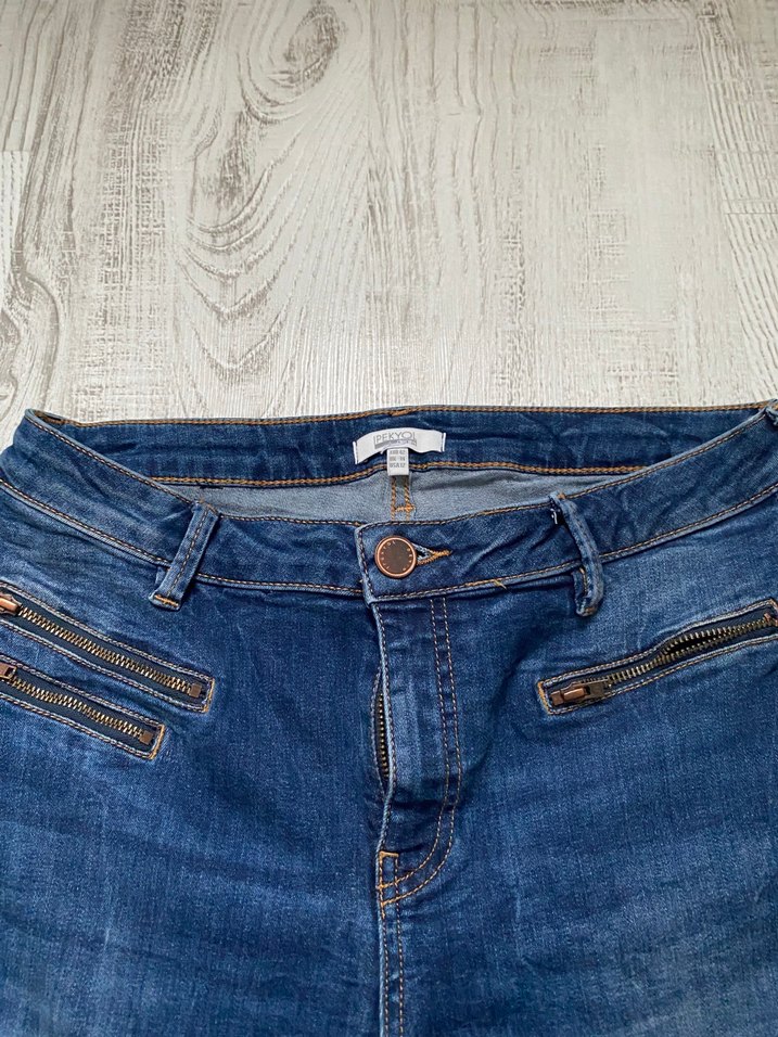 42 beden Kadın Mavi Denim Normal Boy Fermuarlı Jen - Görsel 4