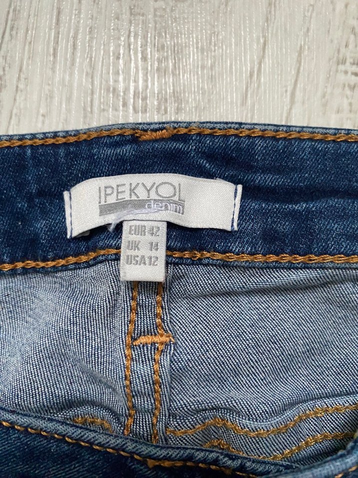 42 beden Kadın Mavi Denim Normal Boy Fermuarlı Jen - Görsel 3