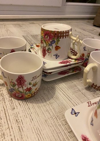 Çiçek Desenli Pastel Renkli Fincan ve Tabağı - Görsel 10