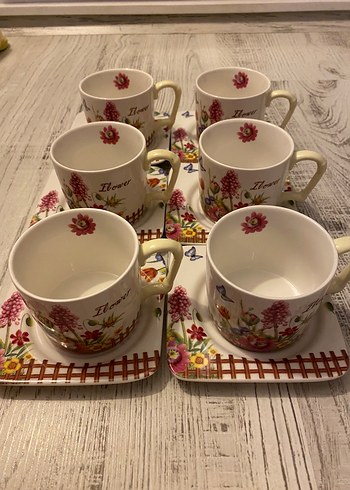 Çiçek Desenli Pastel Renkli Fincan ve Tabağı - Görsel 7