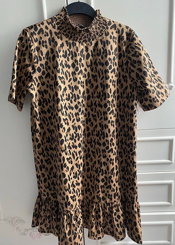 Zara L beden Leopar Desenli Kısa Kollu Midi Elbise - Görsel 2