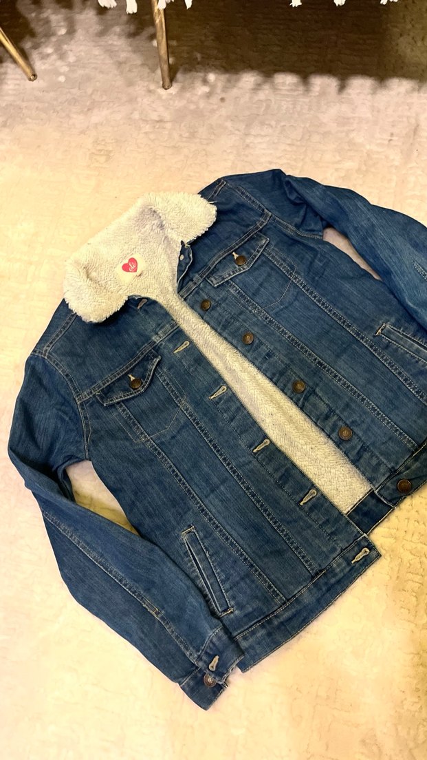 Kadın Mavi Kürklü Denim Ceket - Görsel 2