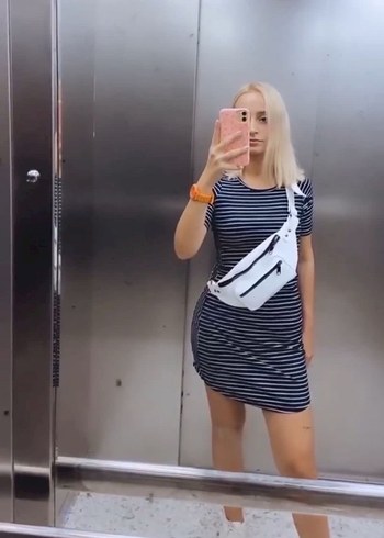 Addax Çizgili Lacivert Kadın Günlük Elbise
