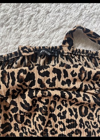s Beden Kahverengi Leopar Desenli Kadın Bluz