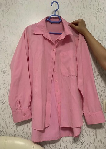 40 Beden pembe Renk Pembe Düğmeli Kadın Keten Gömlek