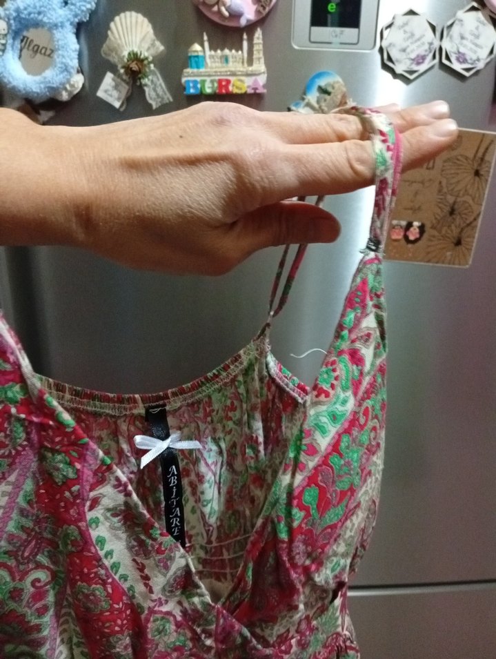 Bohem Çok Renkli Uzun Askılı Elbise - Görsel 2