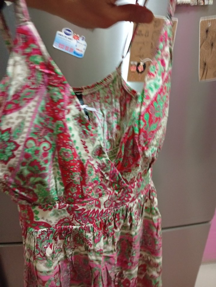 Bohem Çok Renkli Uzun Askılı Elbise - Görsel 3