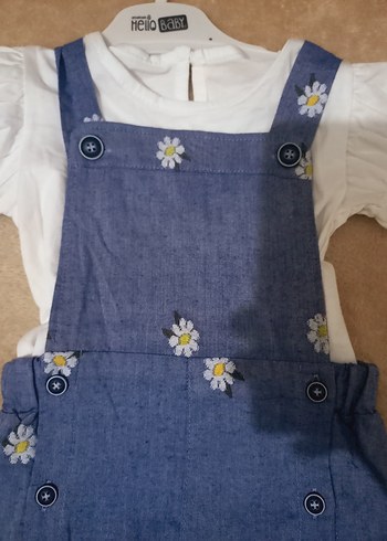 Nakışlı Mavi Kız Kot Şort Tulum - Görsel 2