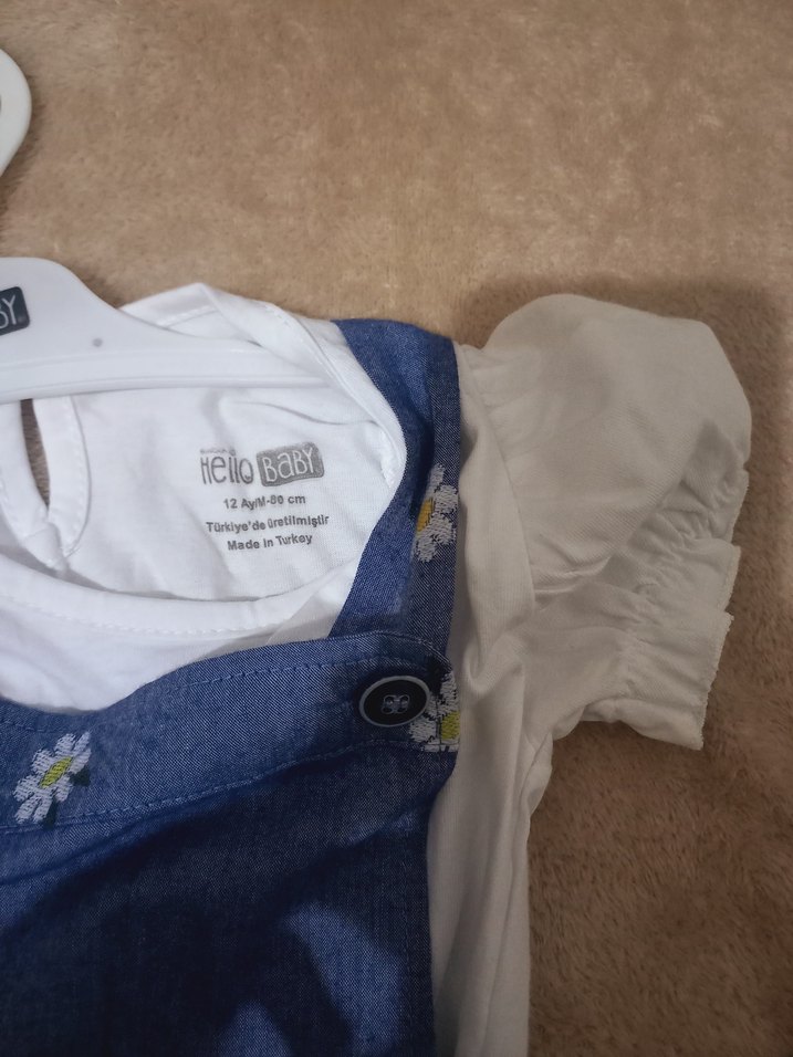 Nakışlı Mavi Kız Kot Şort Tulum - Görsel 3