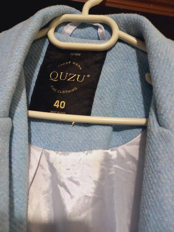 Quzu Mavi Kemerli Kadın Kaban - Görsel 3