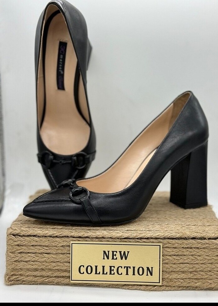 Kalın topuk  siyah deri  - Görsel 3