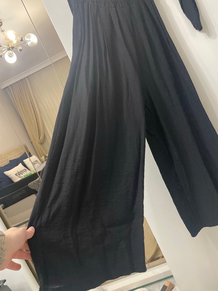 Uzun Kollu Siyah Salaş Kadın tulum - Görsel 3