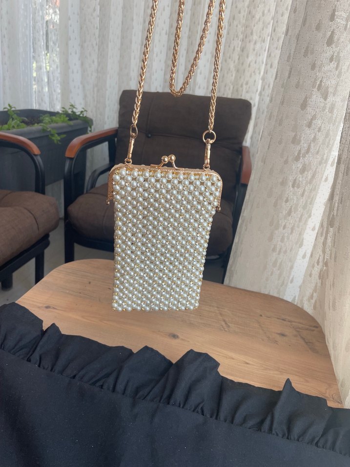 İnci İşlemeli Örgü Kadın Çanta - Görsel 3