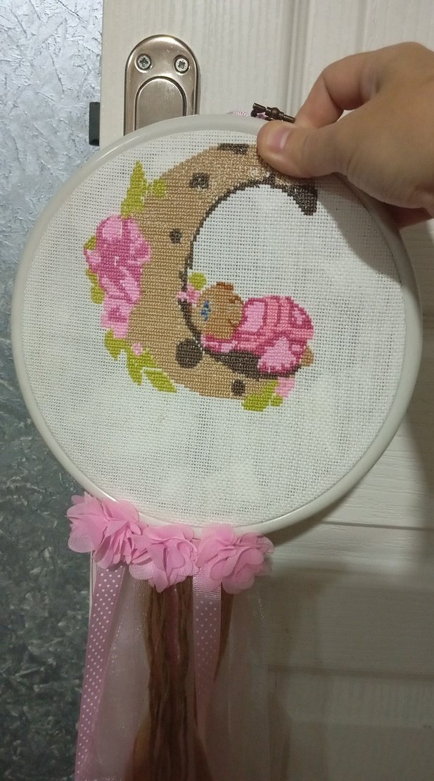 Pembe Nakışlı Bebek Temalı Dekoratif Duvar Süsü el işleme - Görsel 2