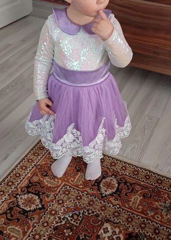 Dantel Detaylı Mor Kız Çocuk Elbise