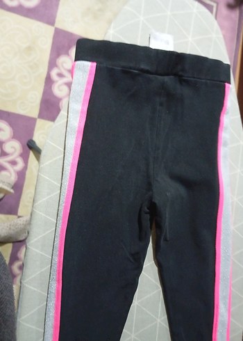 Kız Çocuk Siyah Pembe Yan Şeritli Tayt - Görsel 4