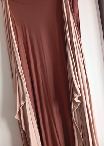 Kahverengi Boğazlı yelekli elbise - Görsel 7
