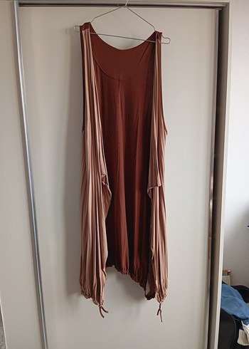 Kahverengi Boğazlı yelekli elbise - Görsel 4