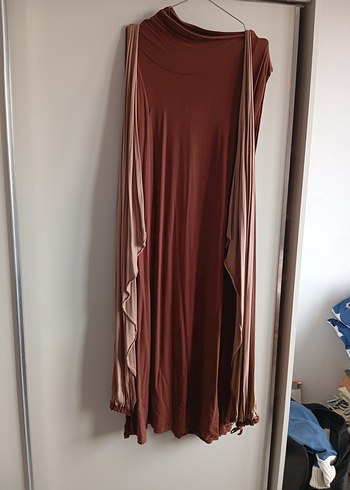 Kahverengi Boğazlı yelekli elbise - Görsel 6